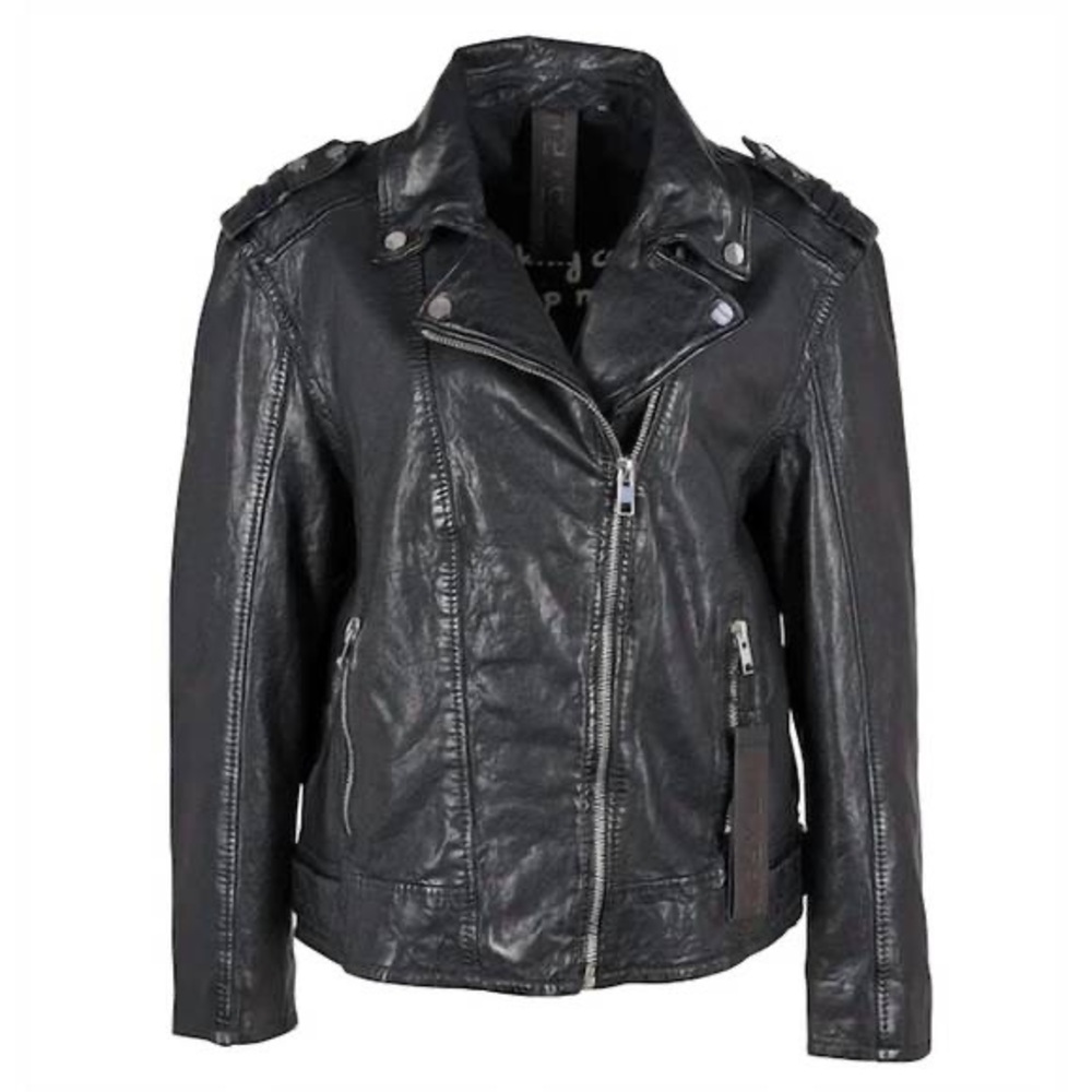 NEW MAURITIUS women's kim boyfriend fit leather jacket in black